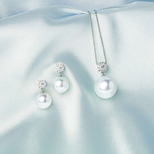 South Sea Pearl and Natural Diamond Galaxy Pendant and Earrings