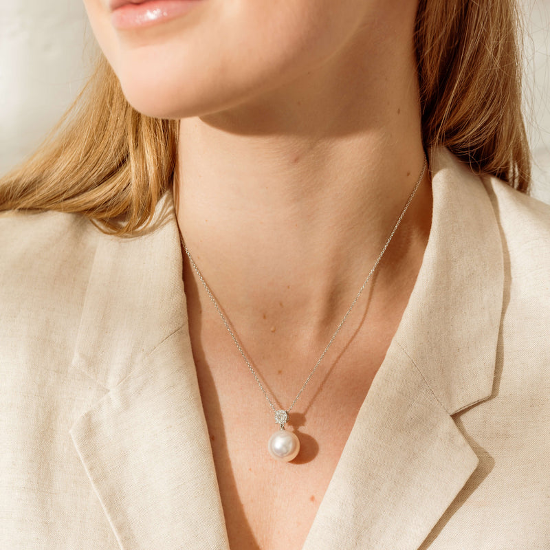 18ct White Gold 15.4mm South Sea Pearl & Diamond Galaxy Necklace-Necklace-Walker & Hall