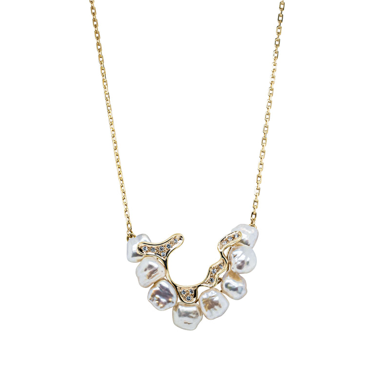 Deja Vu 14ct Yellow Gold Keshi Pearl & Diamond Necklace-Necklace-Walker & Hall