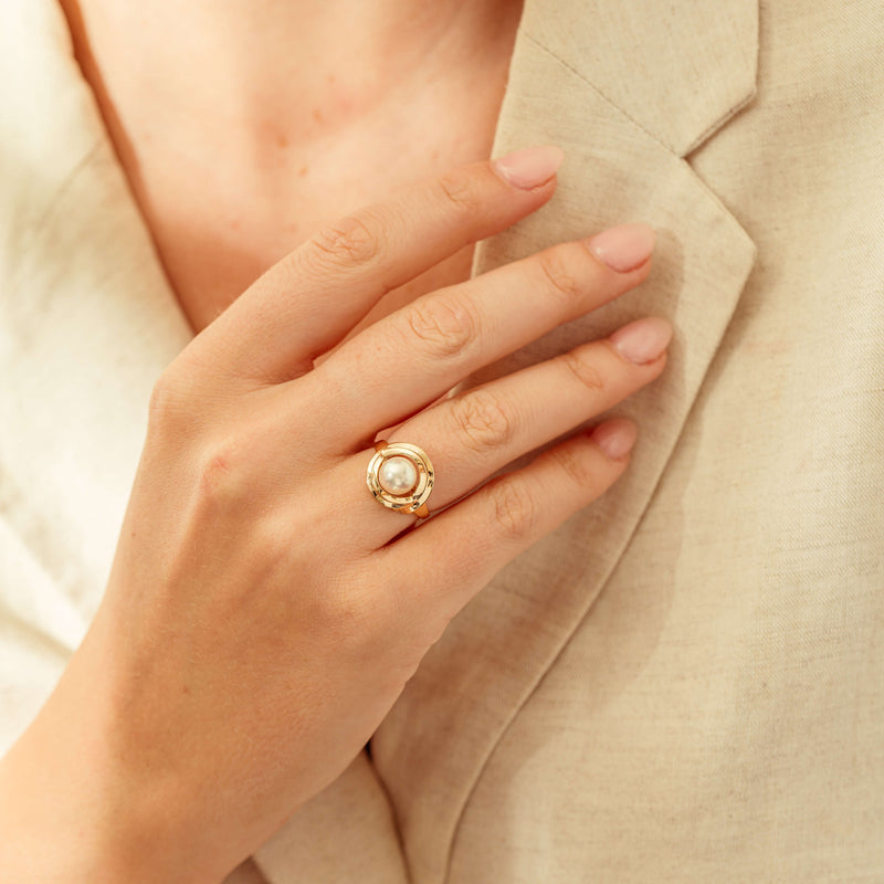 Deja Vu 14ct Yellow Gold Mikimoto Pearl Ring-Ring-Walker & Hall