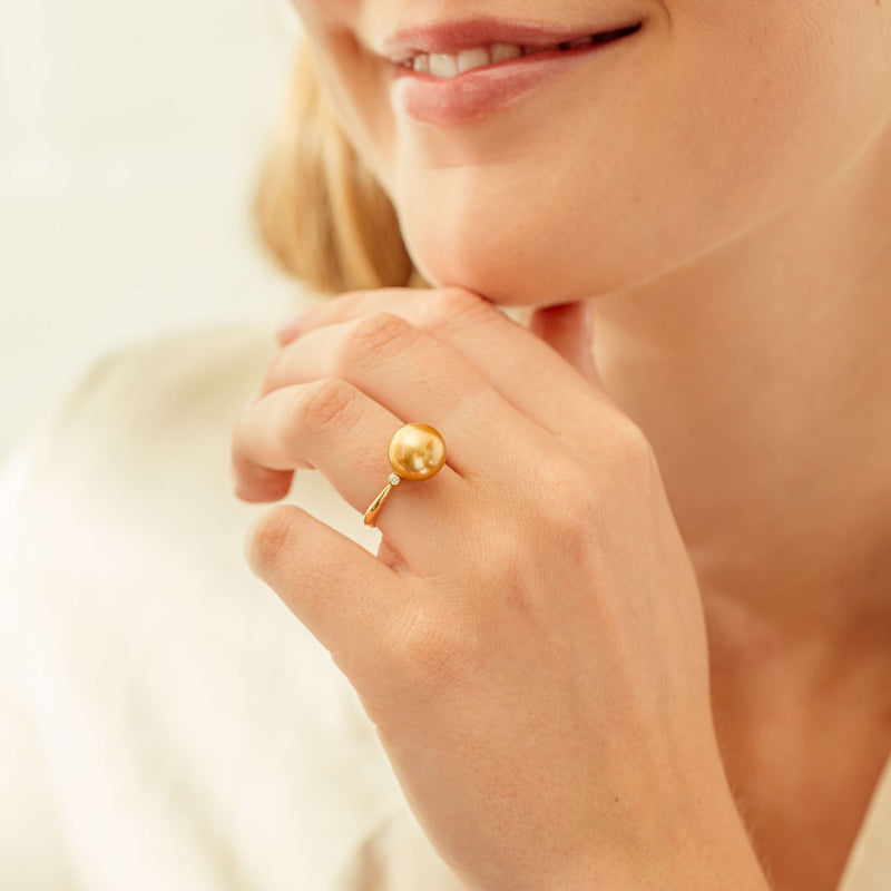 18ct Yellow Gold Golden South Sea Pearl & Diamond Ring-Ring-Walker & Hall