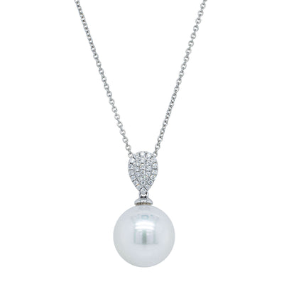 18ct White Gold 13mm South Sea Pearl & Diamond Aegean Pendant-Necklace-Walker & Hall