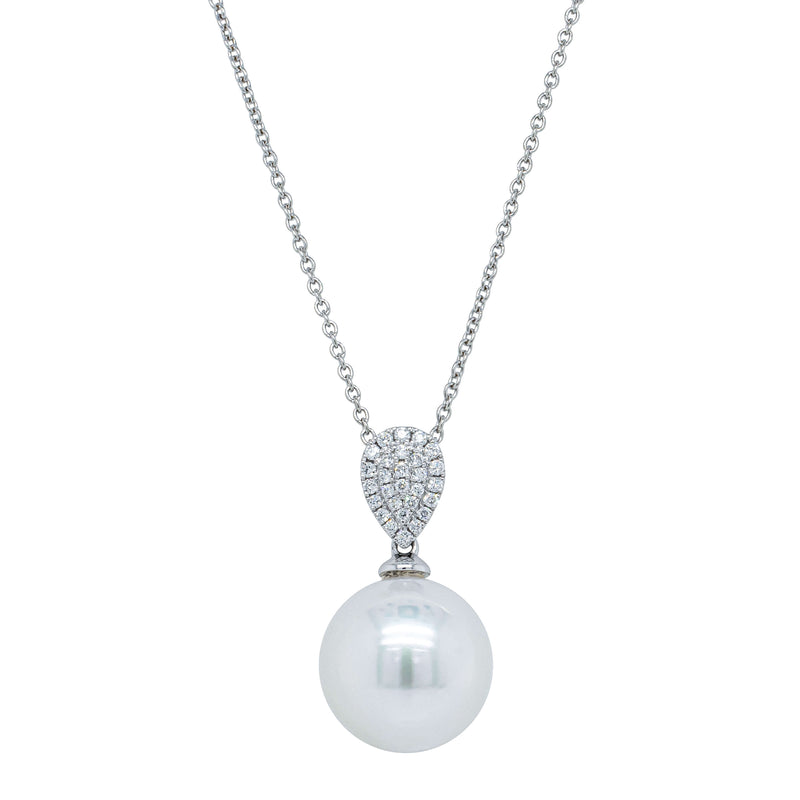 18ct White Gold 13mm South Sea Pearl & Diamond Aegean Pendant-Necklace-Walker & Hall