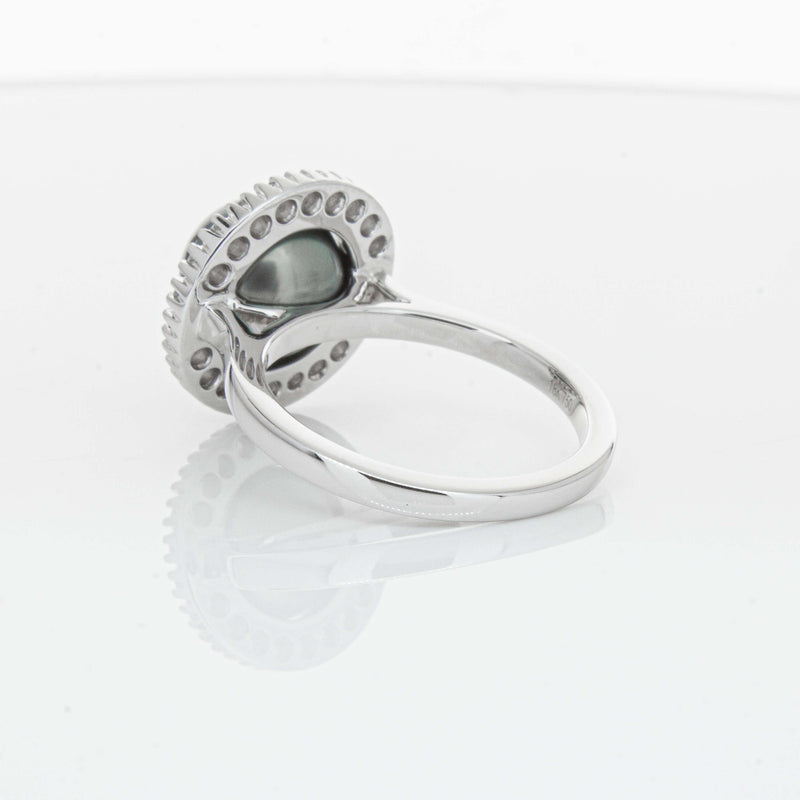 18ct White Gold 9.1mm Tahitian Black Pearl & Diamond Daisy Ring-Ring-Walker & Hall