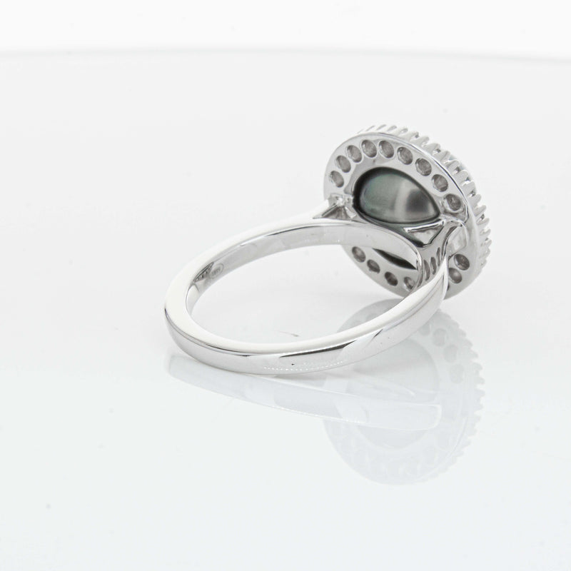 18ct White Gold 9.1mm Tahitian Black Pearl & Diamond Daisy Ring-Ring-Walker & Hall