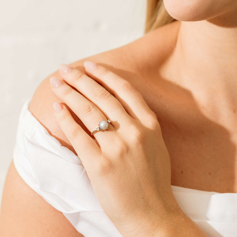 Deja Vu 18ct Yellow Gold & Platinum Pearl and Diamond Ring-Ring-Walker & Hall