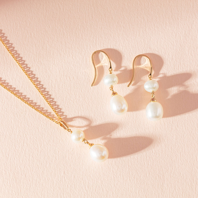 9ct Yellow Gold Freshwater Pearl Rosie Earrings-Earrings-Walker & Hall