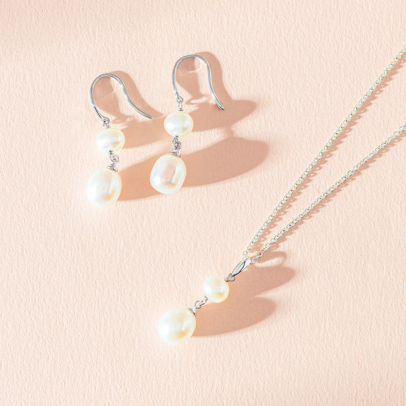 Sterling Silver Freshwater Pearl Rosie Necklace-Necklace-Walker & Hall