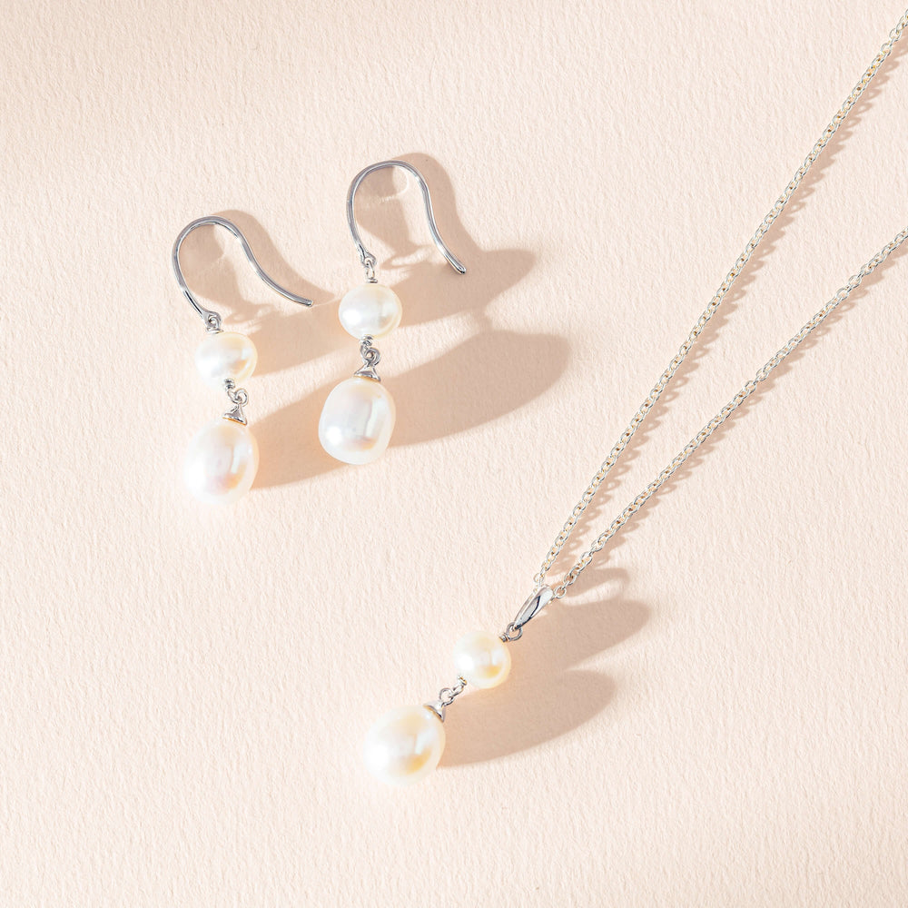 Sterling Silver Freshwater Pearl Rosie Earrings-Earrings-Walker & Hall