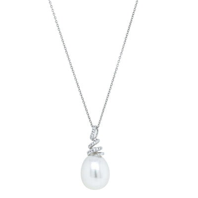 18ct White Gold South Sea Pearl & Diamond Pendant-Necklace-Walker & Hall