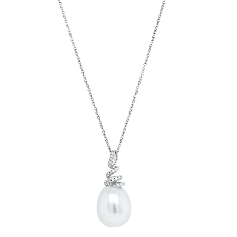 18ct White Gold South Sea Pearl & Diamond Pendant-Necklace-Walker & Hall