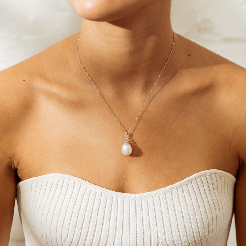 18ct White Gold South Sea Pearl & Diamond Pendant-Necklace-Walker & Hall
