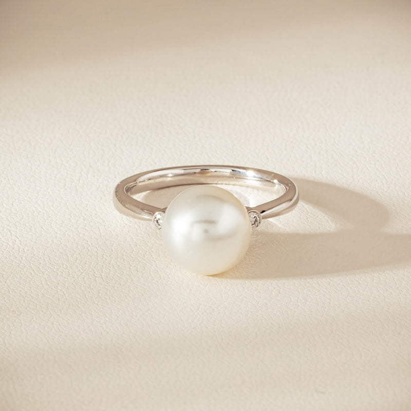 18ct White Gold South Sea 10mm Pearl Diamond Ring - Ring - Walker & Hall