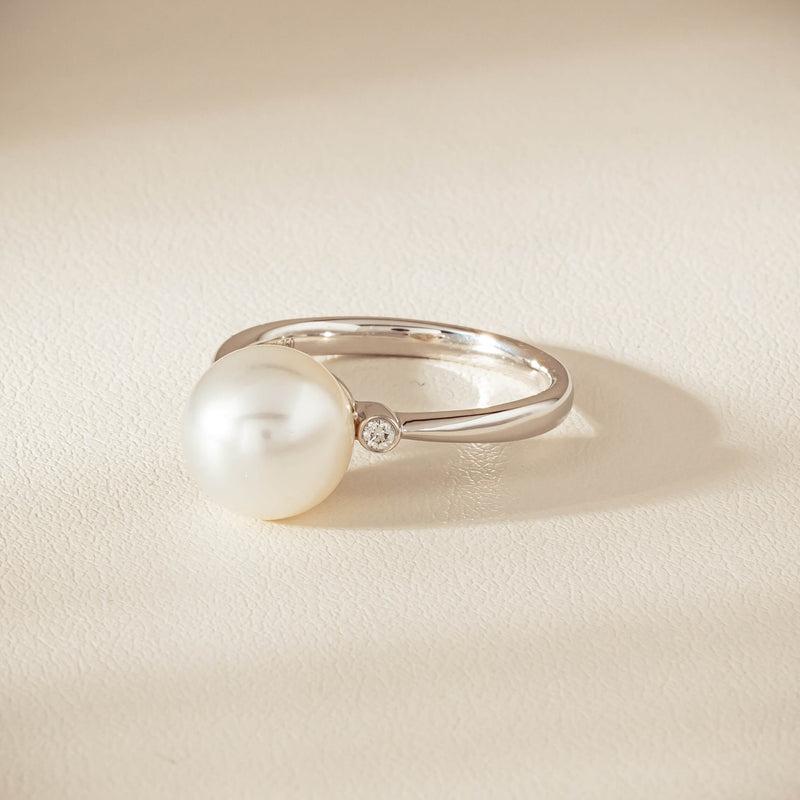 18ct White Gold South Sea 10mm Pearl Diamond Ring - Ring - Walker & Hall