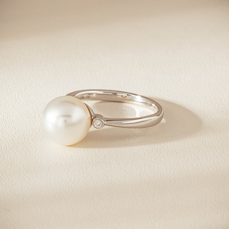 18ct White Gold South Sea 10mm Pearl Diamond Ring - Ring - Walker & Hall