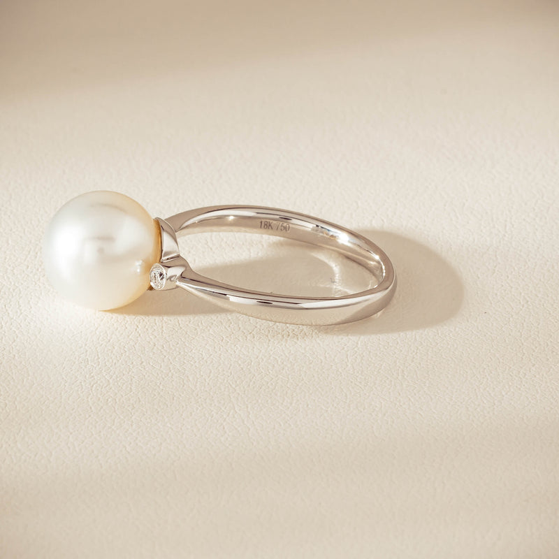 18ct White Gold South Sea 10mm Pearl Diamond Ring - Ring - Walker & Hall