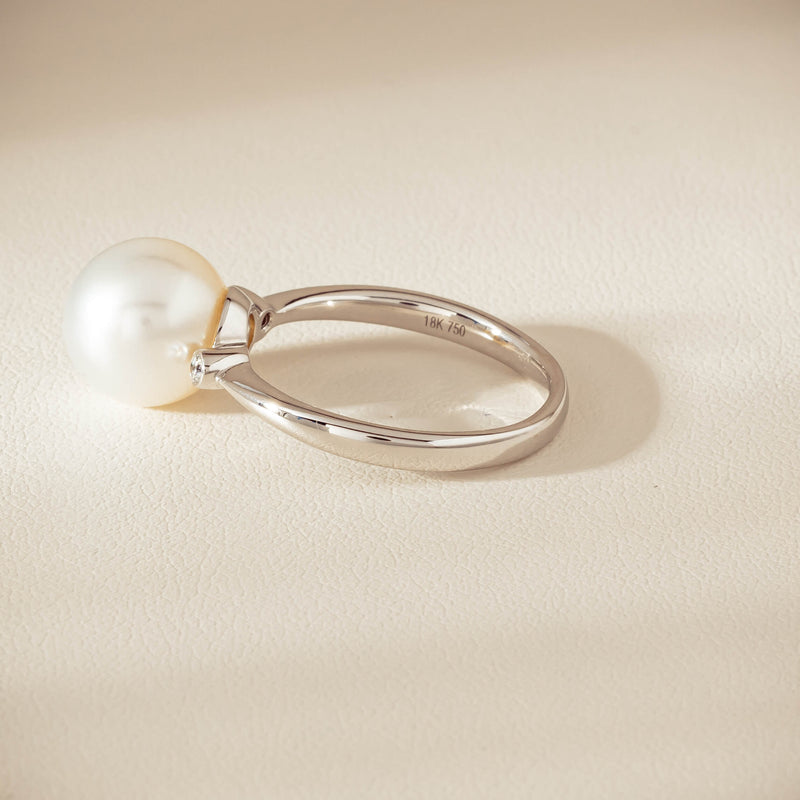 18ct White Gold South Sea 10mm Pearl Diamond Ring - Ring - Walker & Hall
