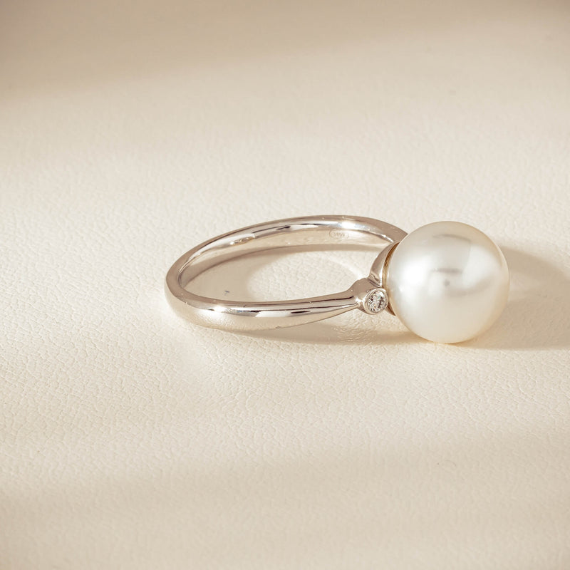 18ct White Gold South Sea 10mm Pearl Diamond Ring - Ring - Walker & Hall