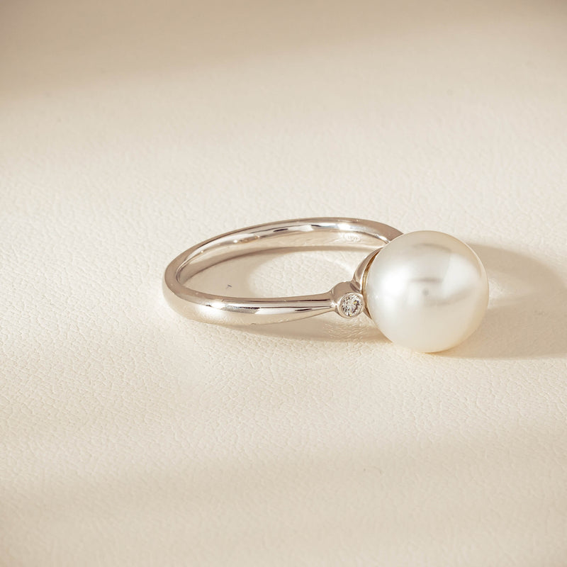 18ct White Gold South Sea 10mm Pearl Diamond Ring - Ring - Walker & Hall