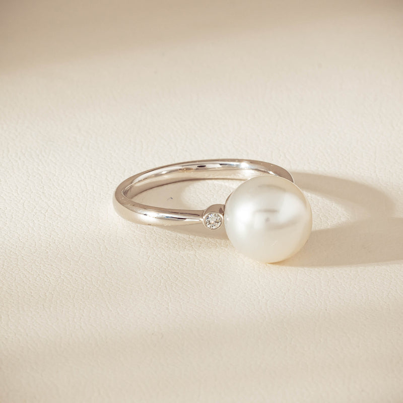 18ct White Gold South Sea 10mm Pearl Diamond Ring - Ring - Walker & Hall