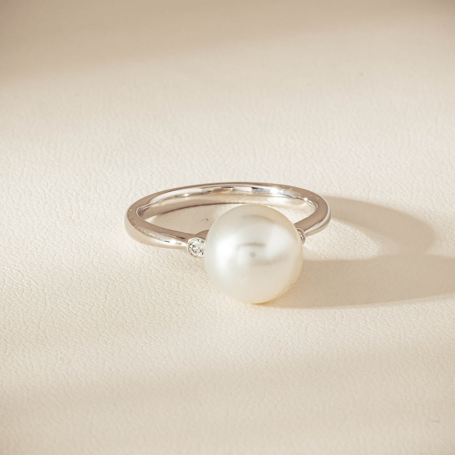 18ct White Gold South Sea 10mm Pearl Diamond Ring - Ring - Walker & Hall