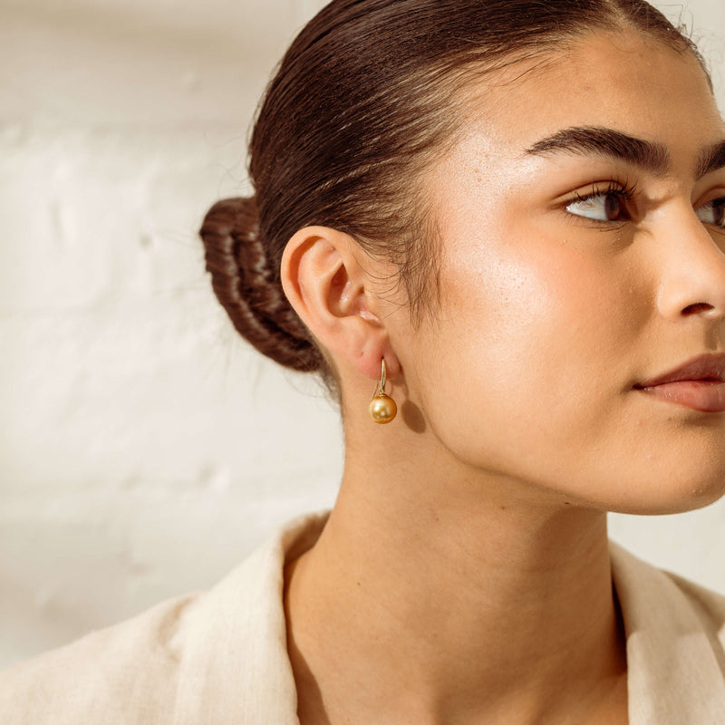 9ct Yellow Gold 10-11mm Golden South Sea Pearl Earrings - Earrings - Walker & Hall