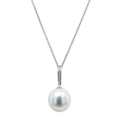 18ct White Gold 13.2mm South Sea Pearl & Diamond Pendant - Necklace - Walker & Hall
