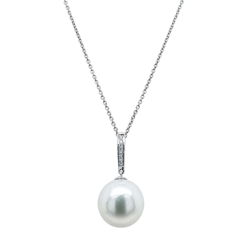 18ct White Gold 13.2mm South Sea Pearl & Diamond Pendant - Necklace - Walker & Hall