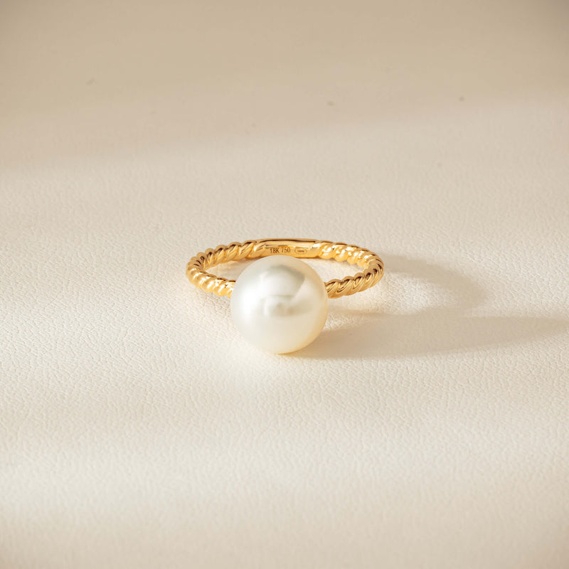 18ct Yellow Gold 10mm South Sea Pearl Twine Ring - Ring - Walker & Hall
