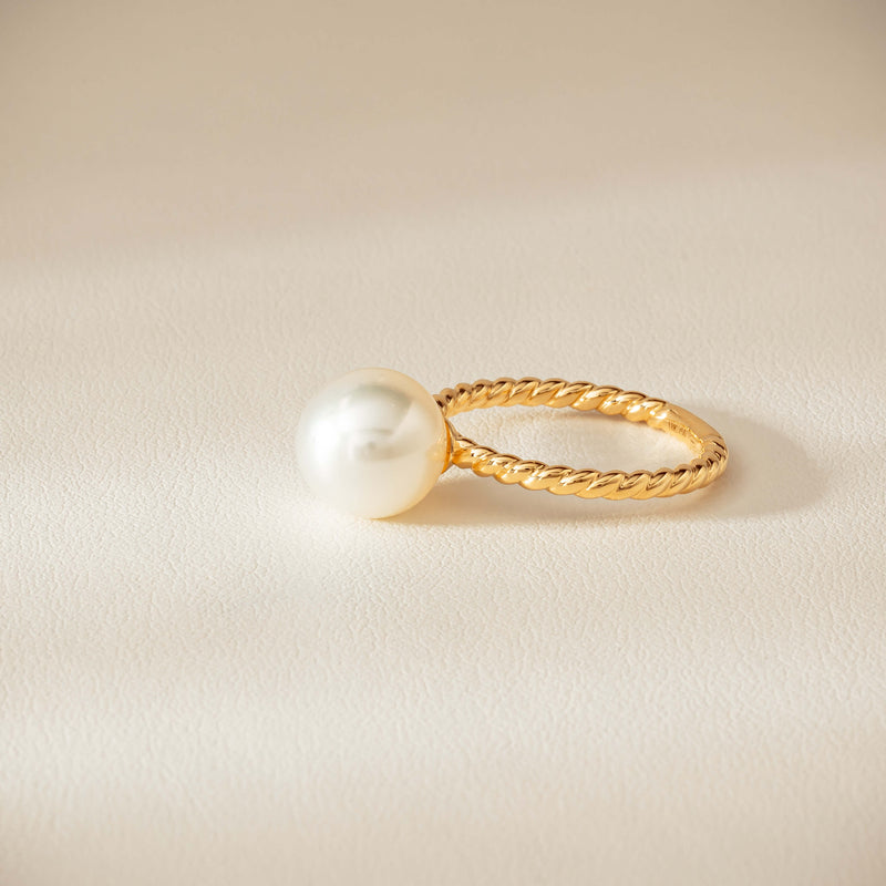 18ct Yellow Gold 10mm South Sea Pearl Twine Ring - Ring - Walker & Hall