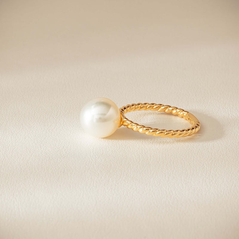 18ct Yellow Gold 10mm South Sea Pearl Twine Ring - Ring - Walker & Hall