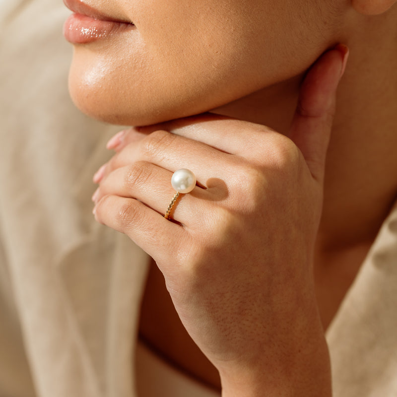 18ct Yellow Gold 10mm South Sea Pearl Twine Ring - Ring - Walker & Hall