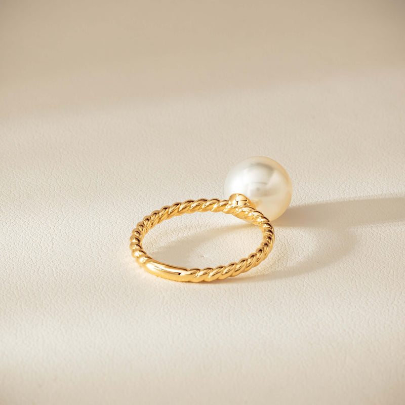 18ct Yellow Gold 10mm South Sea Pearl Twine Ring - Ring - Walker & Hall
