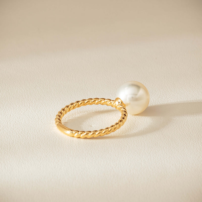 18ct Yellow Gold 10mm South Sea Pearl Twine Ring - Ring - Walker & Hall