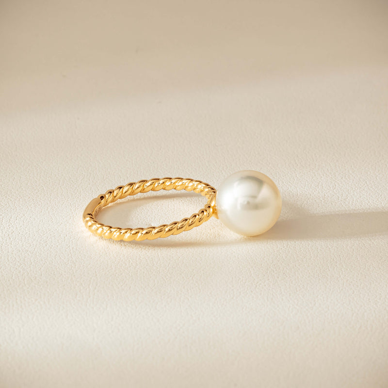 18ct Yellow Gold 10mm South Sea Pearl Twine Ring - Ring - Walker & Hall