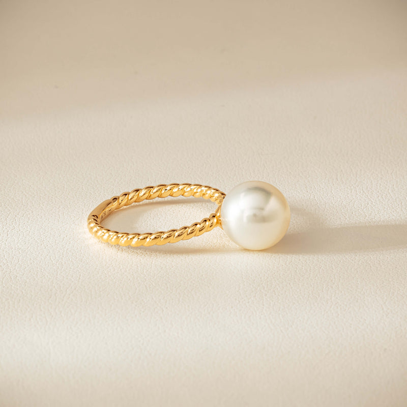 18ct Yellow Gold 10mm South Sea Pearl Twine Ring - Ring - Walker & Hall