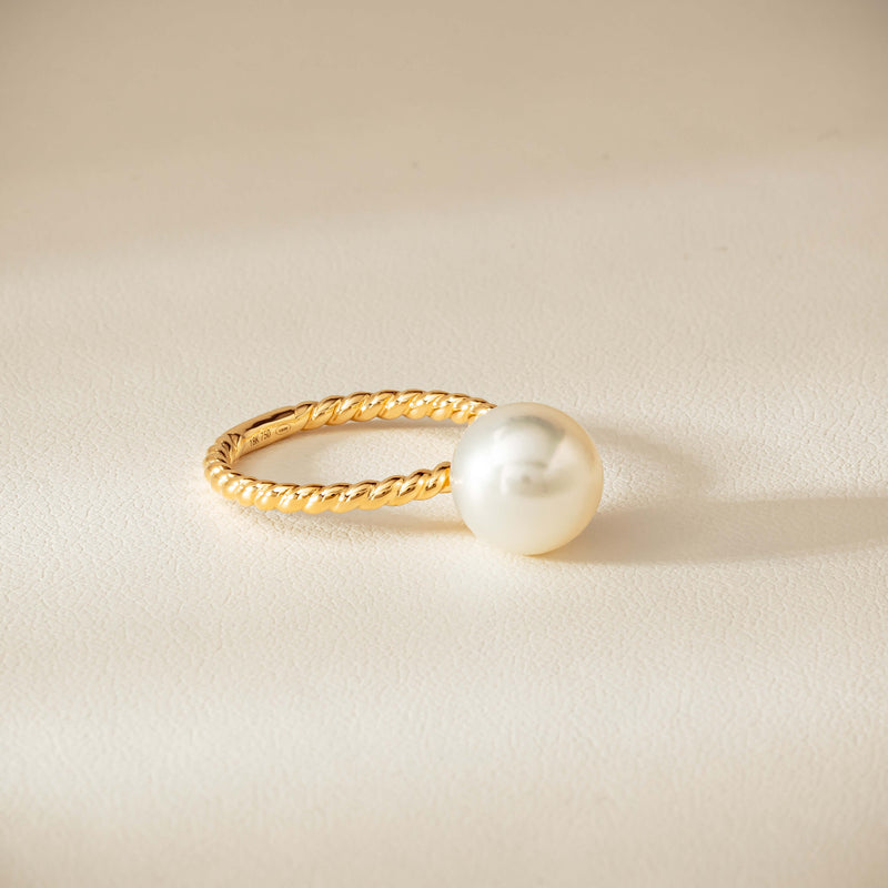 18ct Yellow Gold 10mm South Sea Pearl Twine Ring - Ring - Walker & Hall