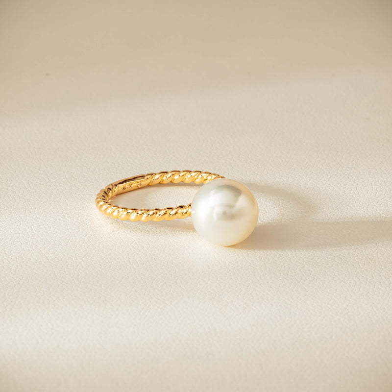 18ct Yellow Gold 10mm South Sea Pearl Twine Ring - Ring - Walker & Hall