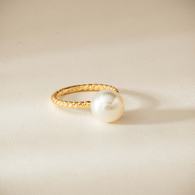 18ct Yellow Gold 10mm South Sea Pearl Twine Ring - Ring - Walker & Hall