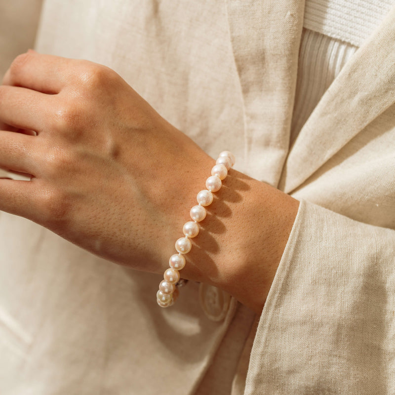 9ct White Gold 7-7.5mm Akoya Pearl Bracelet - Bracelet - Walker & Hall