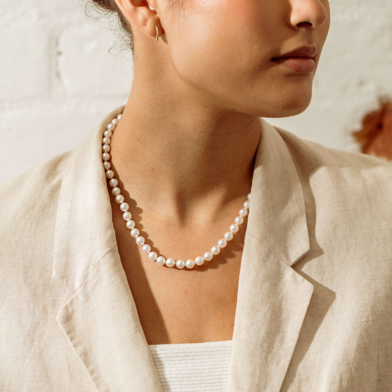 9ct Yellow Gold Akoya 7-7.5mm Pearl Strand -45cm - Necklace - Walker & Hall