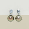 18ct White Gold 10.6mm Black Pearl & Diamond Drop Earrings - Earrings - Walker & Hall