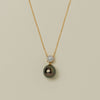 18ct Yellow Gold 12.4mm Black Pearl & Diamond Galaxy Pendant - Necklace - Walker & Hall