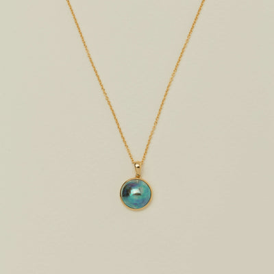 18ct Yellow Gold 11mm Paua Pearl Pendant - Necklace - Walker & Hall