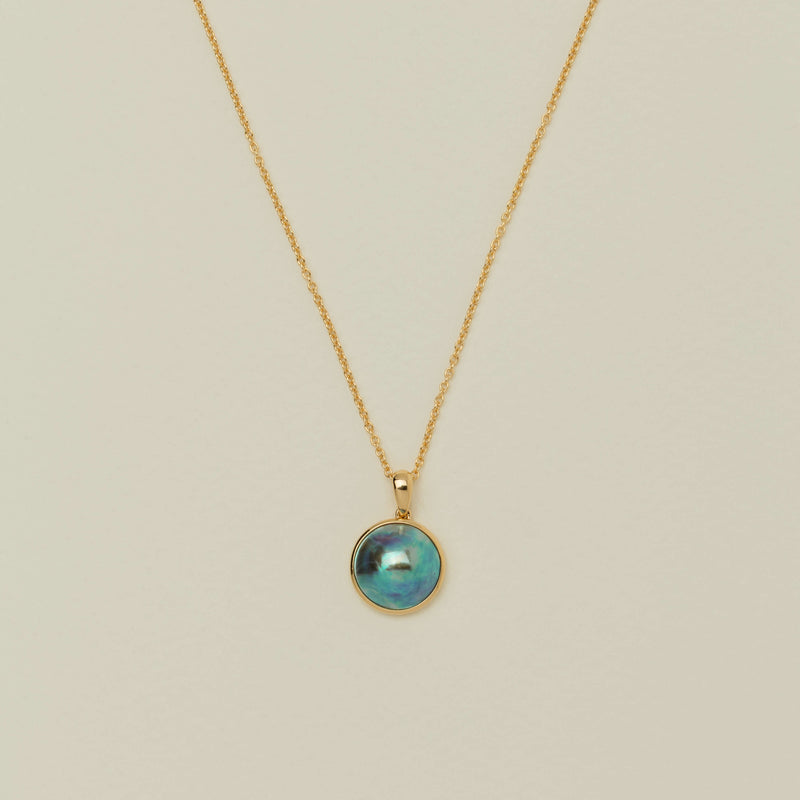 18ct Yellow Gold 11mm Paua Pearl Pendant - Necklace - Walker & Hall