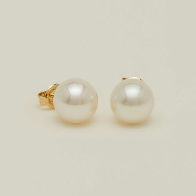 9ct Yellow Gold Akoya Pearl Studs - 9-9.5mm - Earrings - Walker & Hall