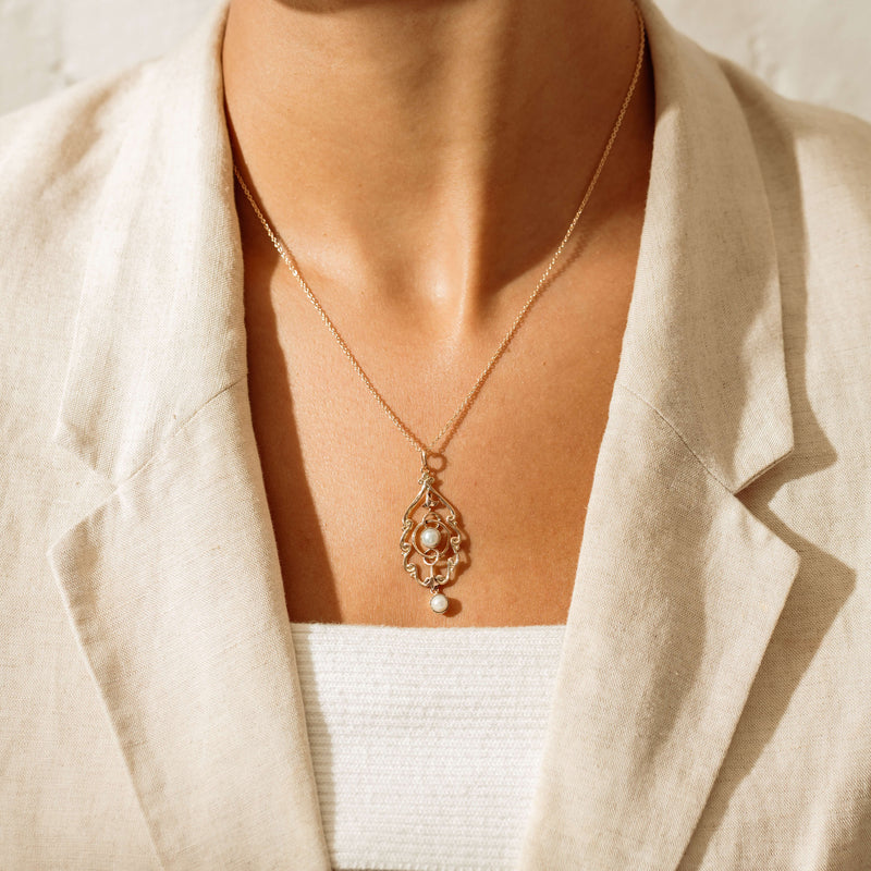 Vintage 9ct Rose Gold Cultured Pearl Set Pendant - Necklace - Walker & Hall