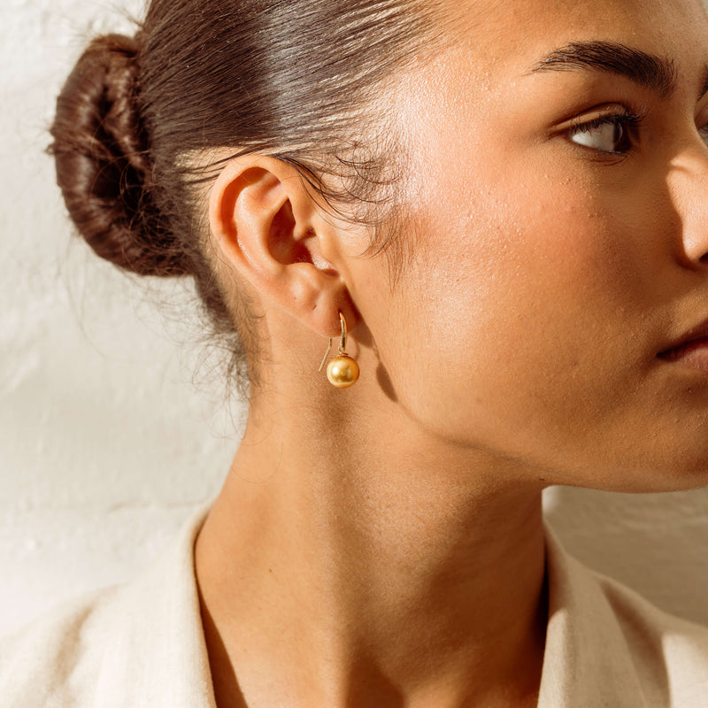 9ct Yellow Gold 10.5mm Golden South Sea Earrings - Earrings - Walker & Hall