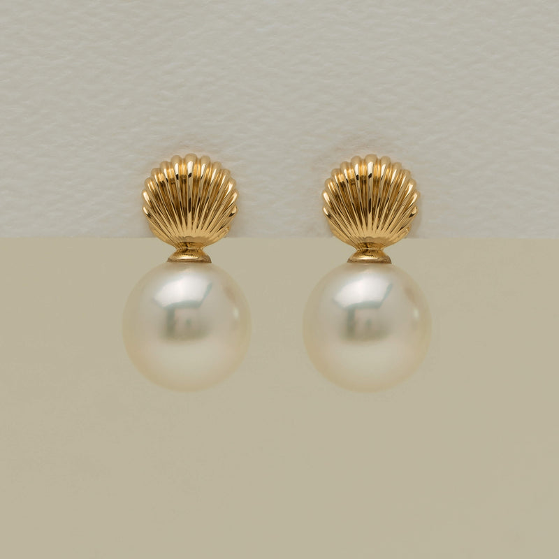 18ct Yellow Gold 12mm South Sea Pearl Venus Earrings - Earrings - Walker & Hall