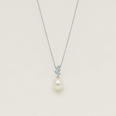 18ct White Gold 11.2mm South Sea Pearl & Diamond Pendant - Necklace - Walker & Hall